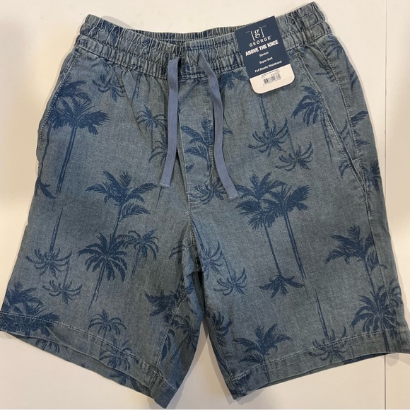NWT - George Men's Blue/Palm "Above The Knee" with Stretch Shorts-Sizes XS S M L - Picture 1 of 6